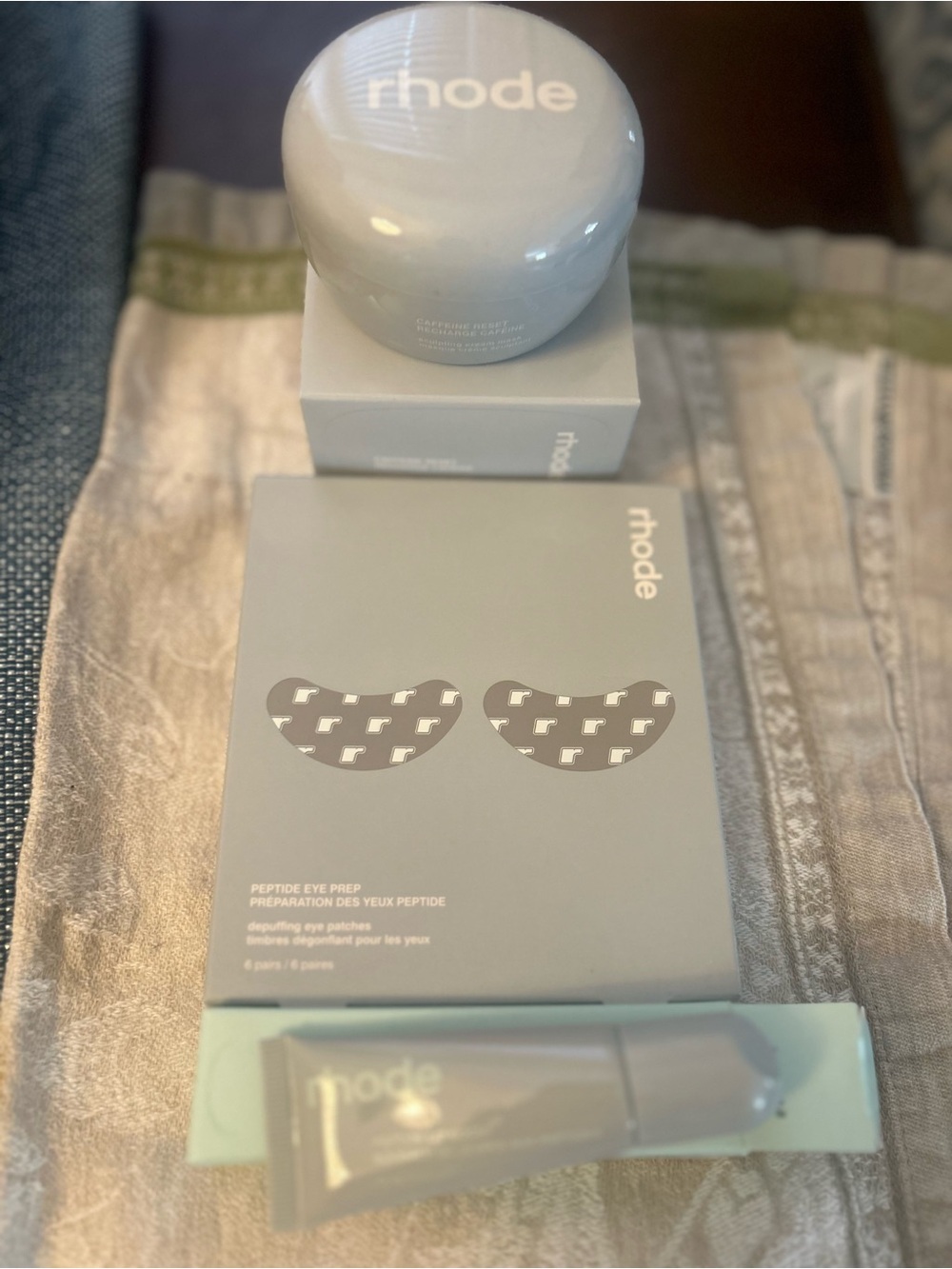 RHODE Peptide Eye Patch, Lip boost & Cream Set in Light Gray